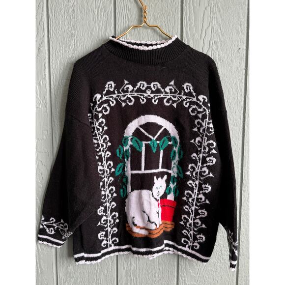 Vintage 80s Cat In The Window Sweater, Medium - Picture 1 of 4